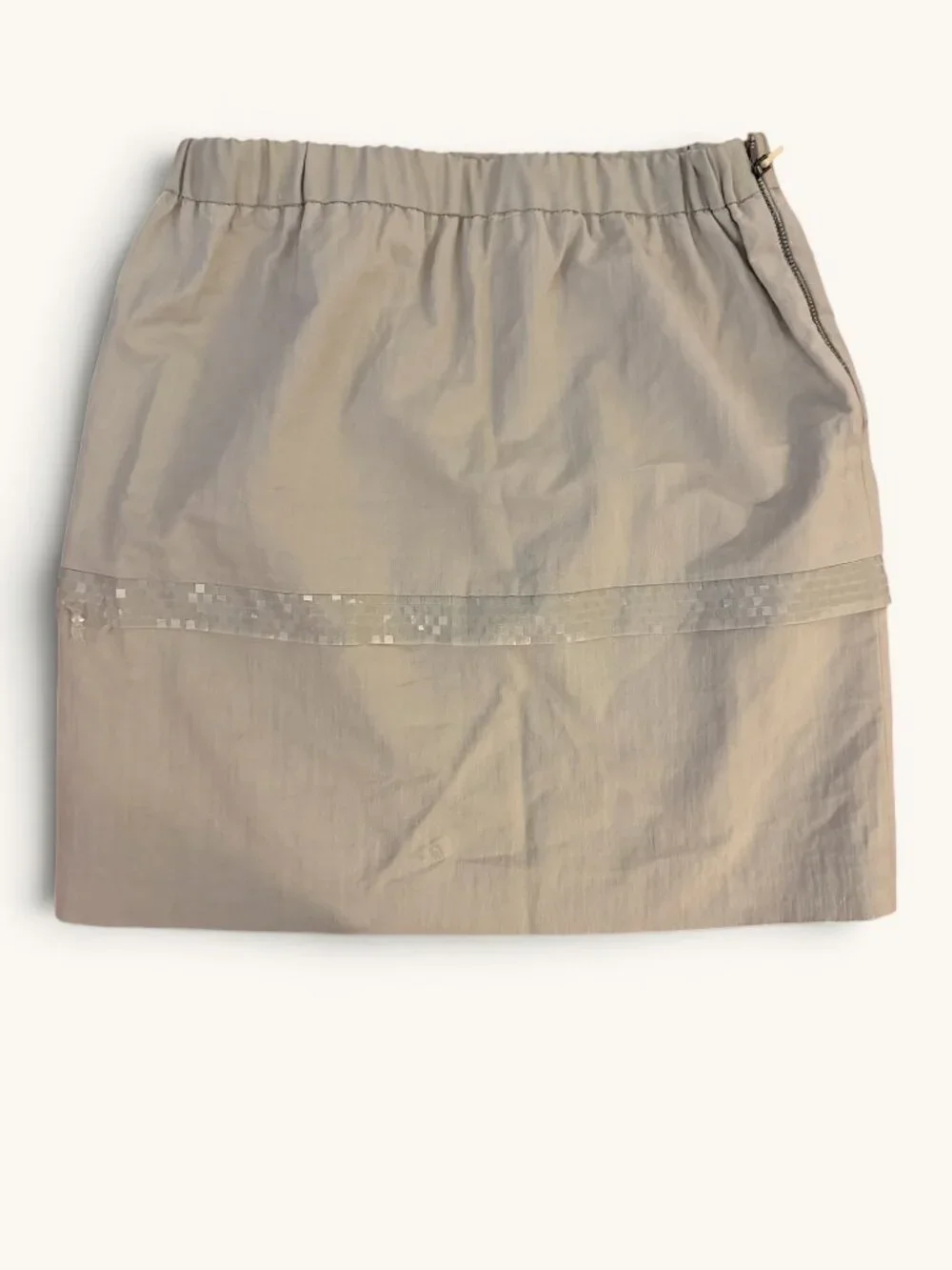 Brunello Cucinelli 100% Silk Monili Beaded Mini Skirt Beige Size 4